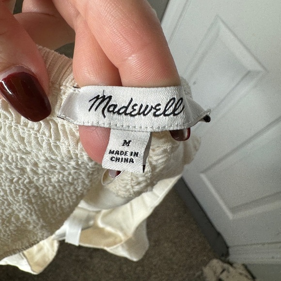 MADEWELL Abbie Cream Crop Top Linen Viscose Blend Stretchy Back Size Medium - Picture 6 of 10